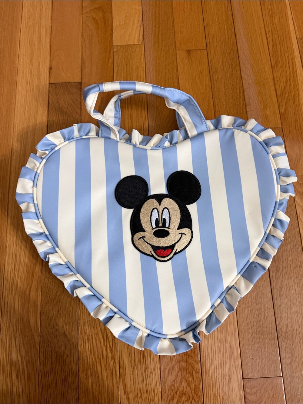Stoney clover Mickey Heart-Shaped Blue and Cream Striped Crossbody Tote